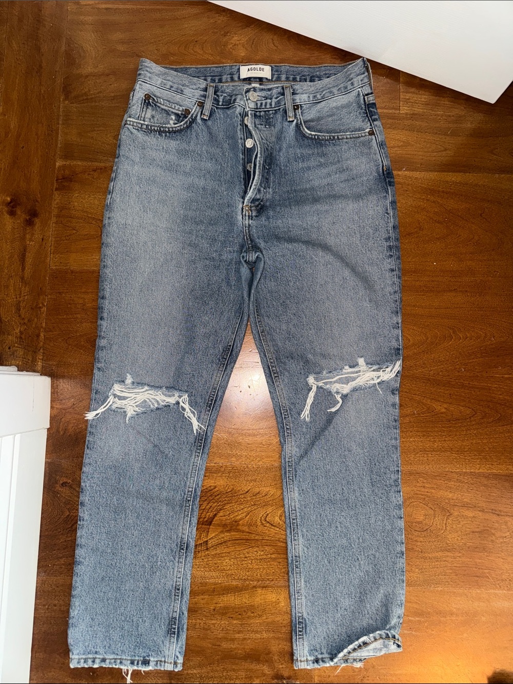 Agolde Women's Light Blue Distressed Straight Leg Jeans
